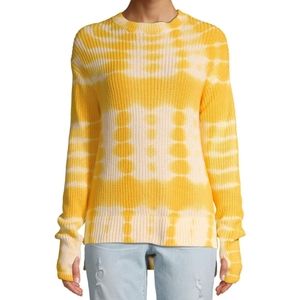 Time and Tru Women's Tie Dye Hi Lo Sweater Womens's M Yellow Cream Long Slv
